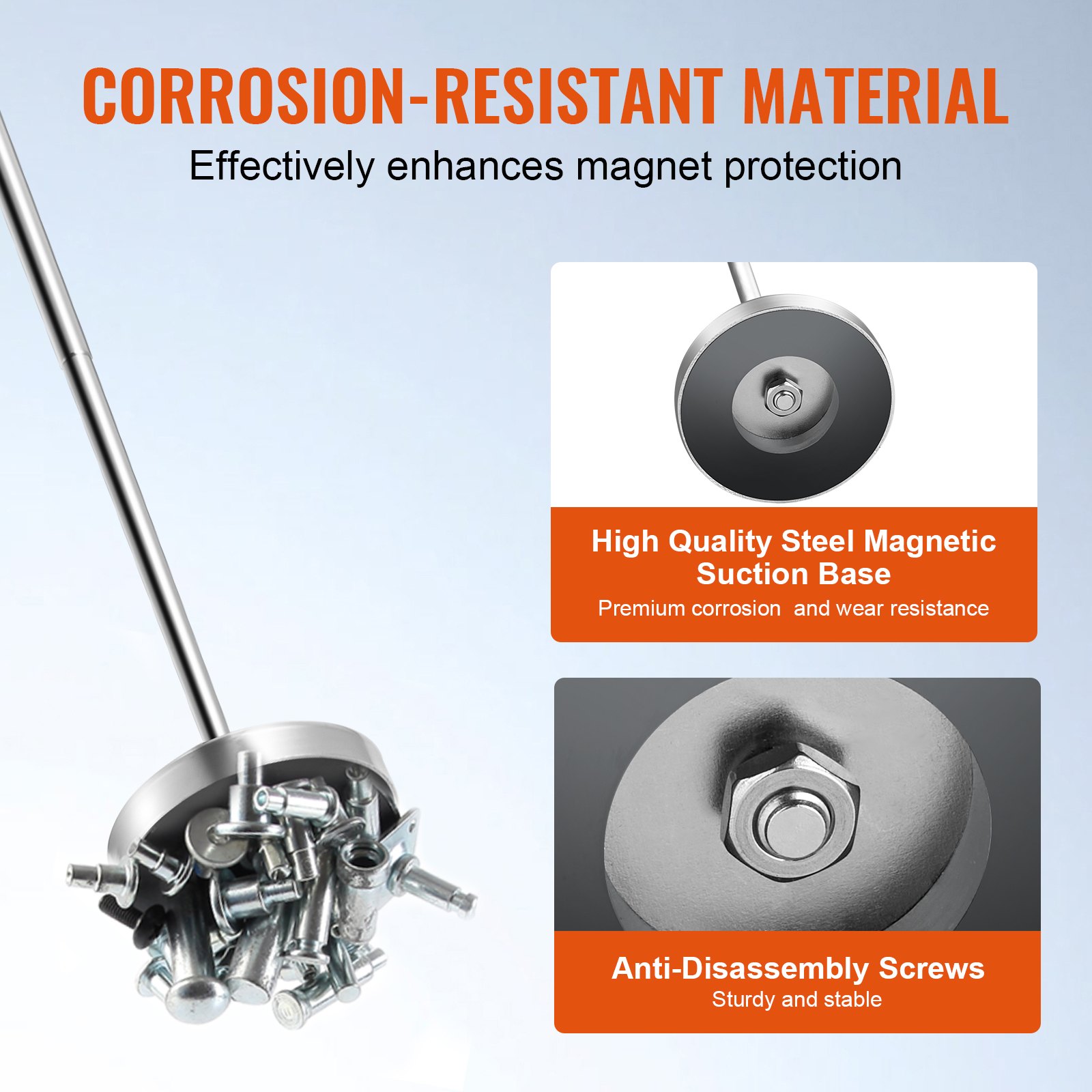 VEVOR Spazzatrice Magnetica Manuale Asta Lunghezza 635 mm Regolabile tra 210-845 mm, Scopa Magnetica per Pavimenti Forza Magnetica Max. 15,9kg Portatile, Raccoglitore Spazzatrice di Trucioli Metallici