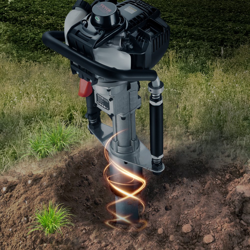 VEVOR 37.77cc Gas-Powered T Post Driver, 4-Stroke Engine Gasoline Fence Piling Pounder, with 3 Post Driving Head(45/55/88 mm) , 1000W Portable Piledriver For Farm, Ranch Fencing, Road Improvements
