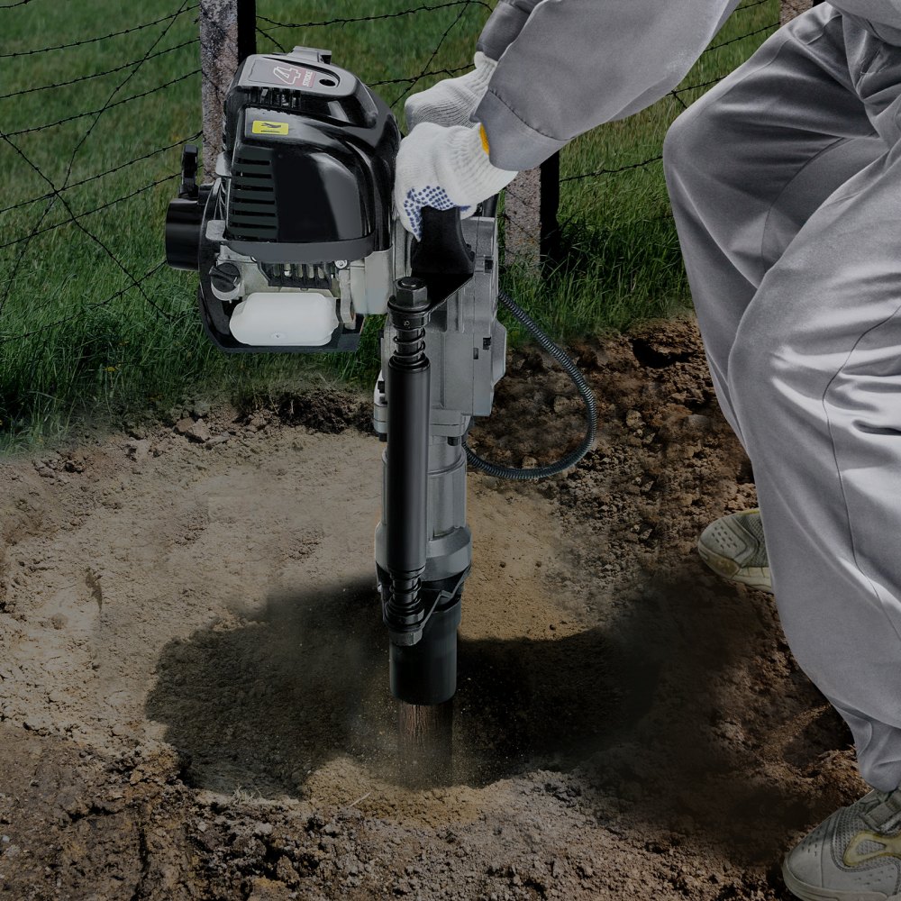VEVOR 37.77cc Gas-Powered T Post Driver, 4-Stroke Engine Gasoline Fence Piling Pounder, with 2 Post Driving Head(55/70 mm) , 1000W Portable Piledriver For Farm, Ranch Fencing, Road Improvements