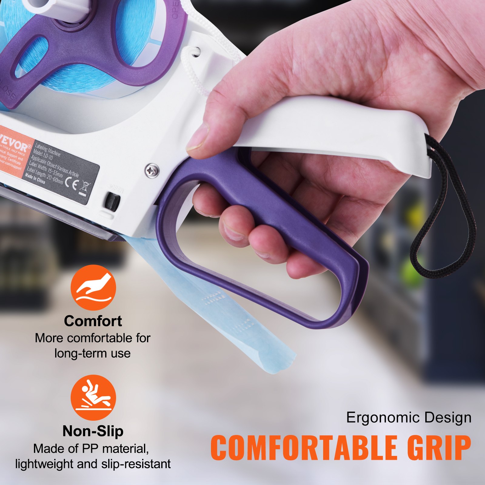 VEVOR Etichettatrice Manuale per Prodotto, Larghezza Etichetta 15-55 mm, Lunghezza Etichetta 20-60 mm, Etichettatrice Portatile con Rullo in TPR per Bottiglie, Scatole, Macchinetta per Etichettatura