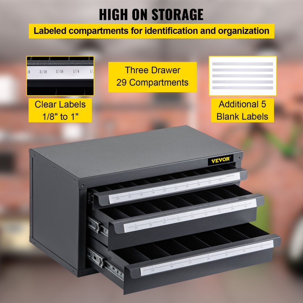 VEVOR Cassettiera Portaminuteria, Dimensione da 1/8 a 1 Pollice, Portautensili Cassettiera Attrezzi in Acciaio con 3 Cassetti per Officine Meccaniche, Reparti di Manutenzione e Magazzino Generale