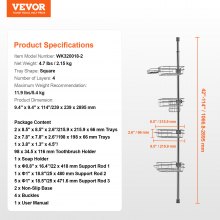 VEVOR Palo Quadrato di Tensione per Doccia Alto 1066-2895 mm 4 Strati Argento