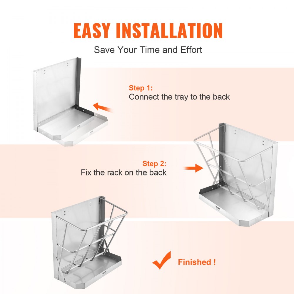 VEVOR Hay Rack for Livestock, 610 x 297 x 584 mm, 2-in-1 Feeder for Hay & Grain, Wall-Mounted Hay Rack with Feeding Tray, Feeding Trough for Goats, Sturdy Steel Hay Rack for Sheep & Horses, Feed Dispenser