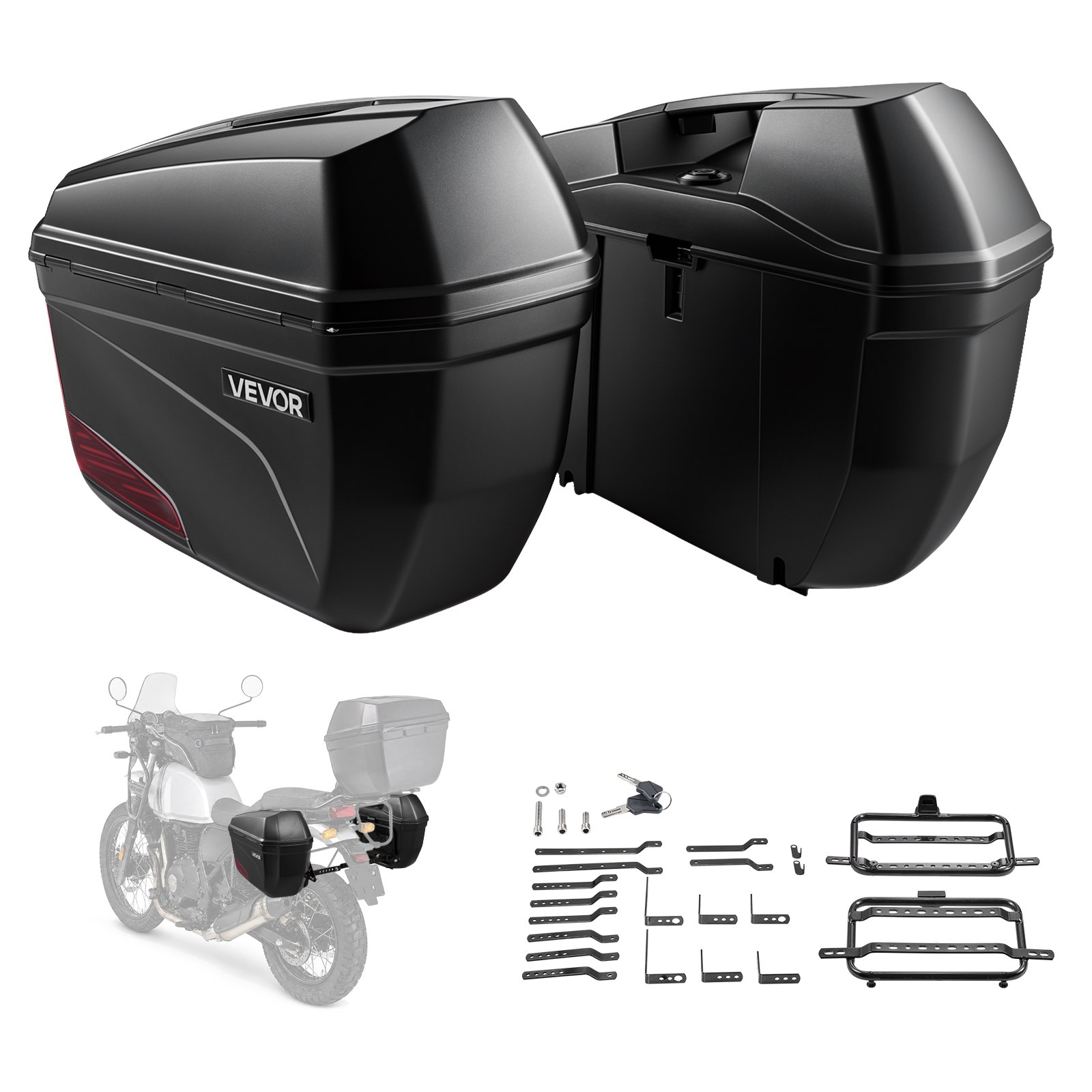 VEVOR Bauletto Laterale per Moto 23L x 2 in ABS Universale Set da 2 pezzi Staccabile Impermeabile con Serratura di Sicurezza, Scatola Portaoggetti da Sinistra e Destra per Moto, Stoccaggio, Trasporto