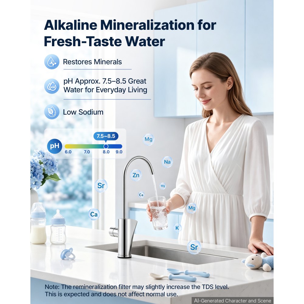 VEVOR Sistema di Filtraggio d'Acqua Sotto Lavello a Osmosi Inversa 1000 GPD Filtro 8 Stadi, Sotto Lavandino, con Rubinetto, Riduce TDS, Cloro, Cattivo Odore, Rapporto Pura Scarico 2:1, Normativa CE