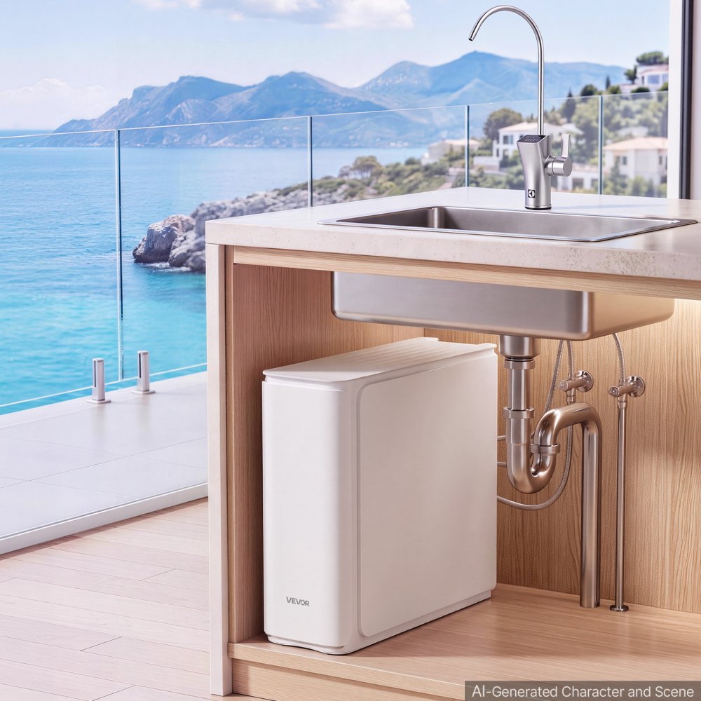 VEVOR Sistema di Filtraggio d'Acqua Sotto Lavello a Osmosi Inversa 1000 GPD Filtro 8 Stadi, Sotto Lavandino, con Rubinetto, Riduce TDS, Cloro, Cattivo Odore, Rapporto Pura Scarico 2:1, Normativa CE