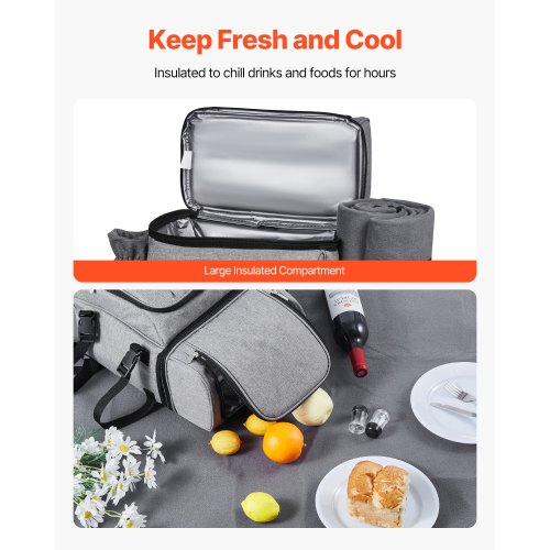 Zaino Da Picnic Per 4 Persone: Capienza 25 Litri, Con Coperta, Posate E Portabottiglie Staccabile, Tessuto Oxford 600D