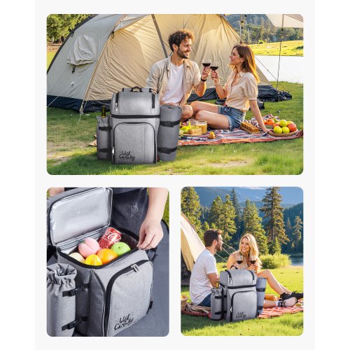 Zaino Da Picnic Per 4 Persone: Capienza 25 Litri, Con Coperta, Posate E Portabottiglie Staccabile, Tessuto Oxford 600D