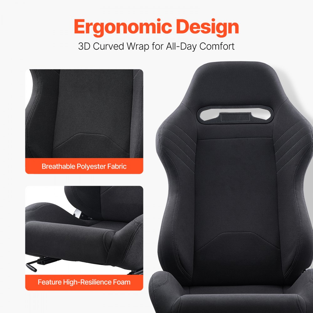 VEVOR Sedile da Corsa Set 2, Abitacolo da Corsa Regolabile con Ampio Angolo di Reclinazione e Schiuma ad Alta Resilienza, Sedia con Tessuto in Poliestere Cursore Q235B, per Auto da Corsa e Go-Kart