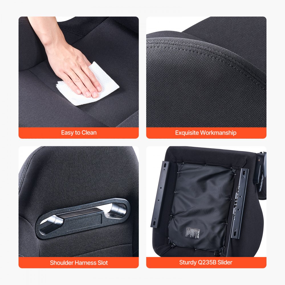 VEVOR Sedile da Corsa Set 2, Abitacolo da Corsa Regolabile con Ampio Angolo di Reclinazione e Schiuma ad Alta Resilienza, Sedia con Tessuto in Poliestere Cursore Q235B, per Auto da Corsa e Go-Kart