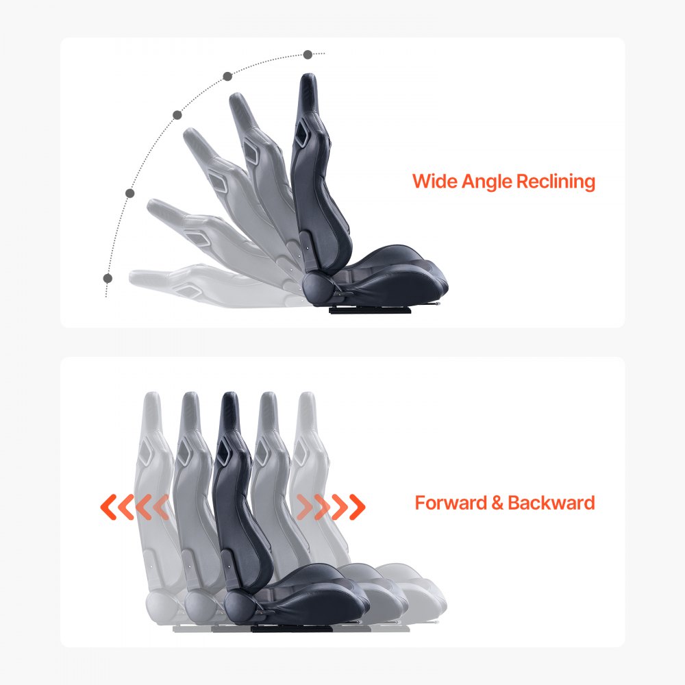 VEVOR Sedile da Corsa, Abitacolo da Corsa Regolabile con Ampio Angolo di Reclinazione e Schiuma ad Alta Resilienza, con Morbida Pelle e Cursore Q235B, Adatto per Auto da Corsa e Go-Kart, Set 2 Pezzi