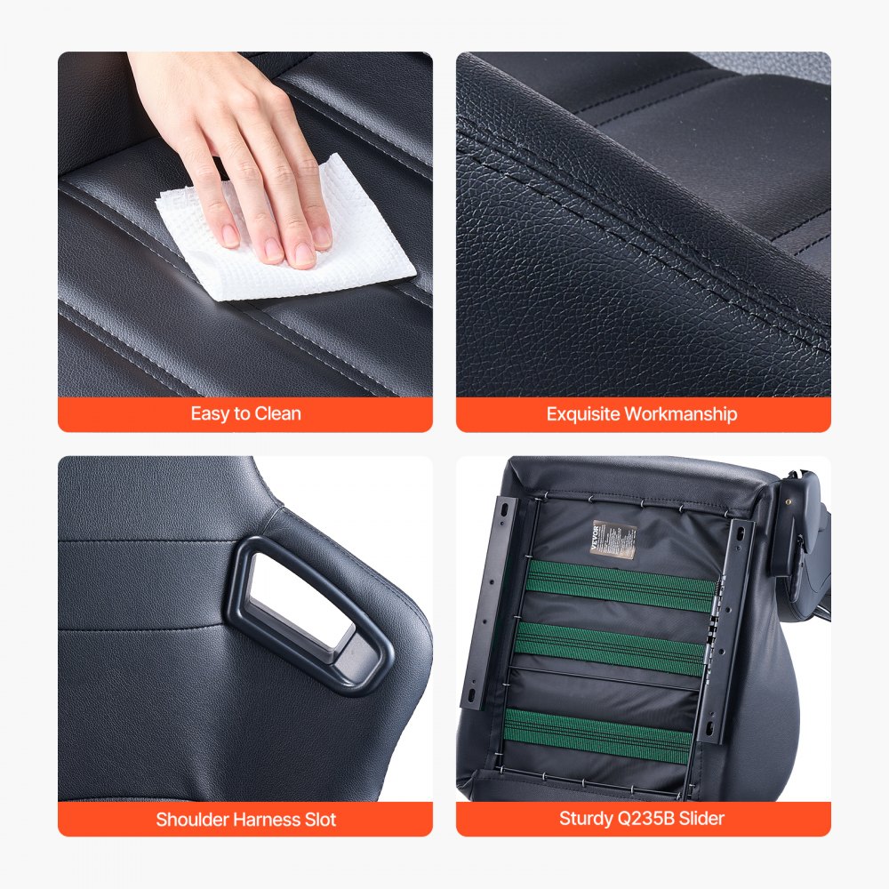 VEVOR Sedile da Corsa, Abitacolo da Corsa Regolabile con Ampio Angolo di Reclinazione e Schiuma ad Alta Resilienza, con Morbida Pelle e Cursore Q235B, Adatto per Auto da Corsa e Go-Kart, Set 2 Pezzi