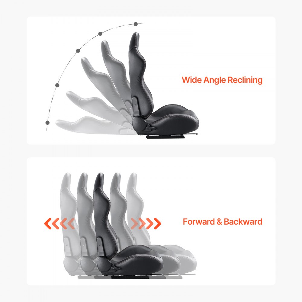 VEVOR Sedile da Corsa, Set 2, Abitacolo da Corsa Regolabile con Ampio Angolo di Reclinazione e Schiuma ad Alta Resilienza, con Morbida Pelle e Cursore Q235B, Adatto per Auto da Corsa e Go-Kart