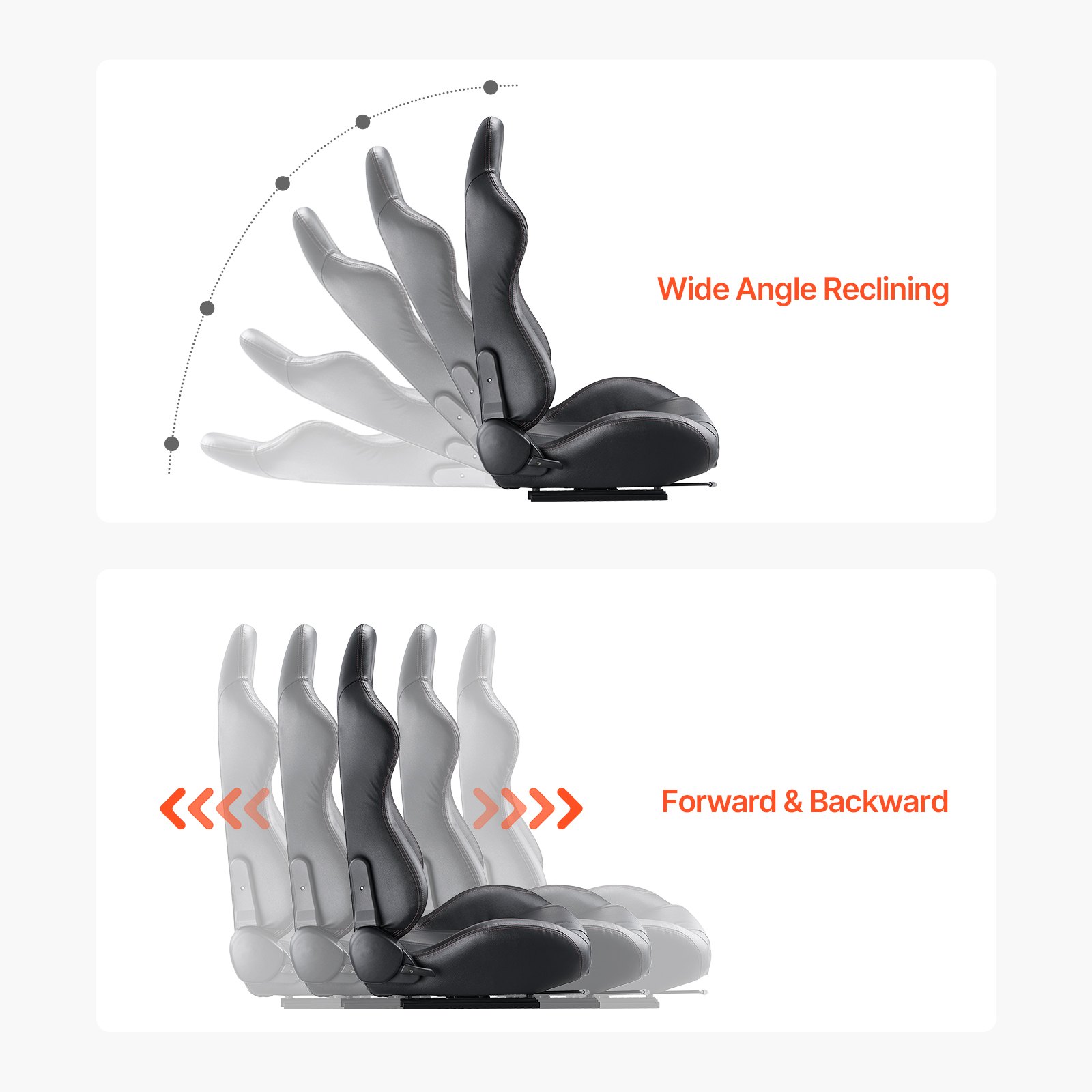 VEVOR Sedile da Corsa, Set 2, Abitacolo da Corsa Regolabile con Ampio Angolo di Reclinazione e Schiuma ad Alta Resilienza, con Morbida Pelle e Cursore Q235B, Adatto per Auto da Corsa e Go-Kart