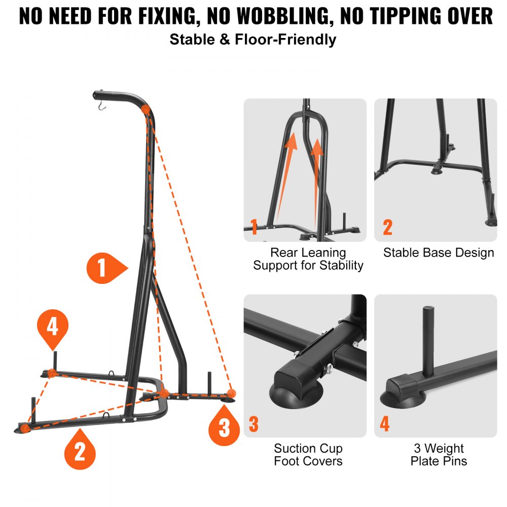 VEVOR Supporto per Sacco da Boxe, Attrezzatura da Allenamento in Acciaio, Supporto per Sacco da Boxe, Supporta Fino a 180 kg, Attrezzatura da Allenamento per Palestra a Casa