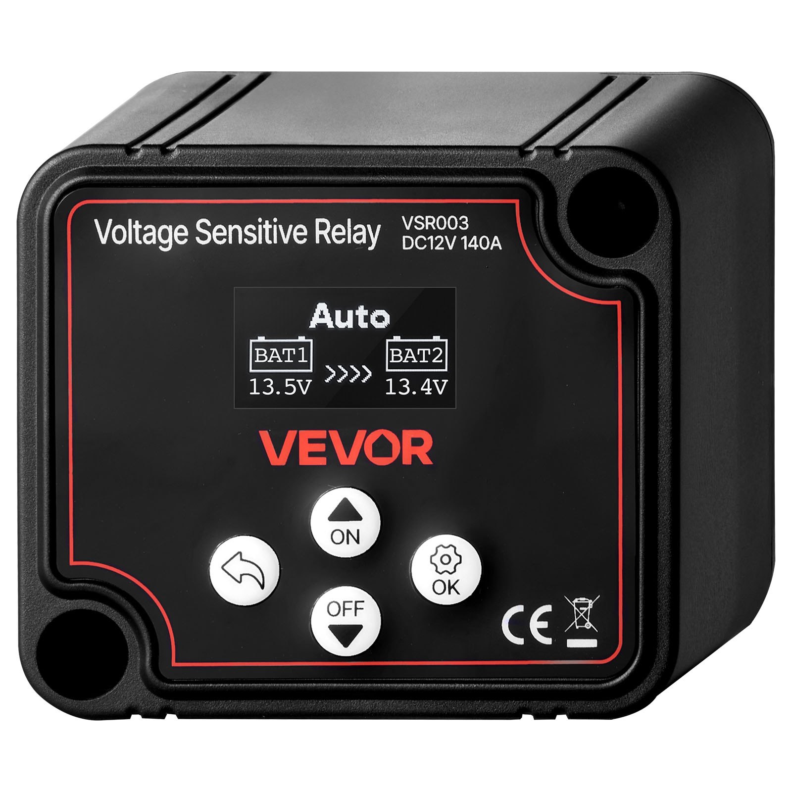 VEVOR Isolatore di Batteria Doppia Relè Sensibile alla Tensione VSR Manuale e Automatico con Schermo LCD 12 V 140 Amp, Isolatore di Batteria per Auto, Camion, Camper, UTV, ATV, Barca