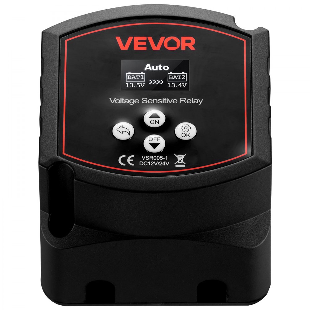 VEVOR Kit Isolatore Batteria Doppia 12 V 300 Amp, Relè VSR Manuale e Automatico Sensibile alla Tensione con Voltmetro, Schermo LCD, Isolatore Compatibile con Batterie al Piombo, Furgone, Camper