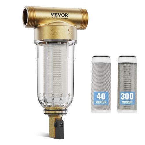 VEVOR Filtro per Acqua Riutilizzabile 97 x 66 x 198 mm Filtro per Sedimenti per Tutta Casa 40 Micron + 300 Micron Filtro Sedimenti per Acqua di Pozzo, per Sistemi Filtrazione dell'Acqua per Tutta Casa