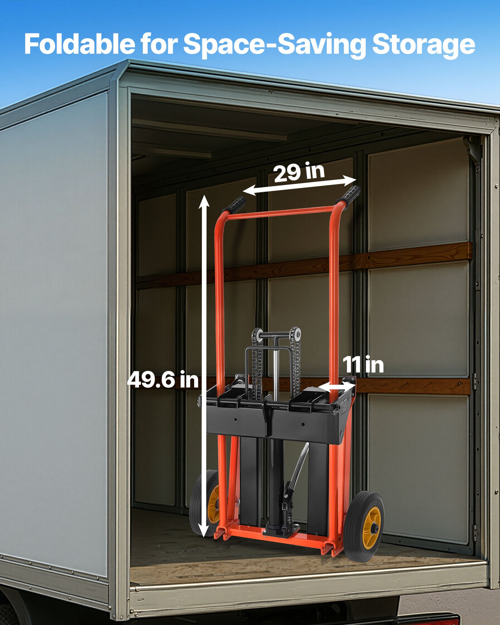 VEVOR Carrello Elevatore Idraulico con Verricello, Capacità di Carico di 205 kg Carrello Elevatore a Forche Pieghevole e Portatile, Altezza di Sollevamento Massima di 1000 mm Giallo e Nero