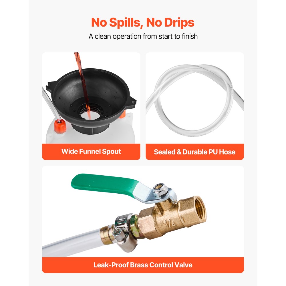 VEVOR Strumento Pompa di Trasferimento Fluido per Autoveicoli Capacità 3 L, Pompa Manuale per Trasferimento Fluido con Tubo di Scarico Lungo 120 cm e Serbatoio in HDPE, con Nastro in PTFE