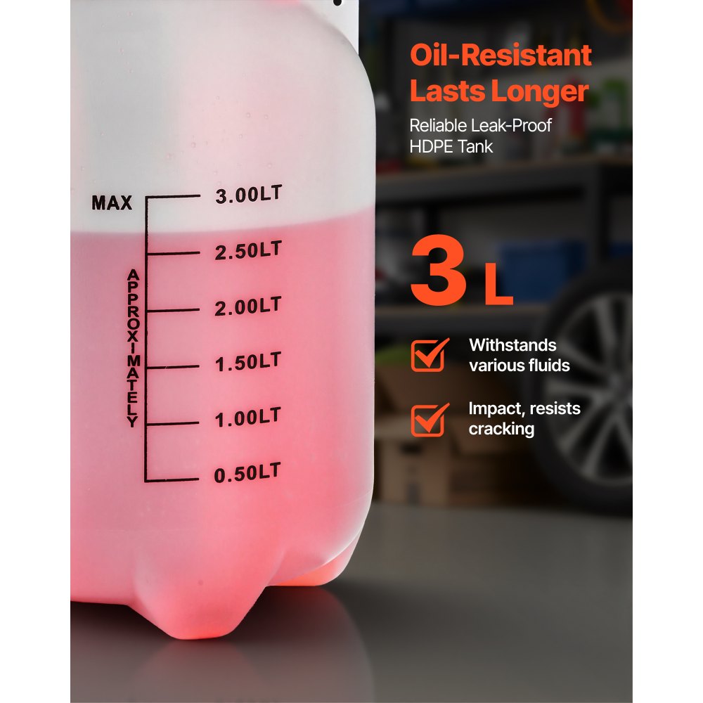 VEVOR Strumento Pompa di Trasferimento Fluido per Autoveicoli Capacità 3 L, Pompa Manuale per Trasferimento Fluido con Tubo di Scarico Lungo 120 cm e Serbatoio in HDPE, con Nastro in PTFE