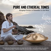 VEVOR Tamburo a Mano 550 mm Tamburo Handpan, 10 Toni in Re Minore, Strumento Tamburo Handpan con Mazze, Supporto per Handpan 432 Hz Borsa per Trasporto, Tamburo Sonoro Curativo per Adulti Principianti