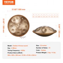 VEVOR Tamburo a Mano 550 mm Tamburo Handpan 10 Toni in Re Minore con Mazzuolo