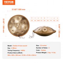 VEVOR Tamburo a Mano 550 mm Tamburo Handpan 9 Notei in Re Minore con Mazzuolo