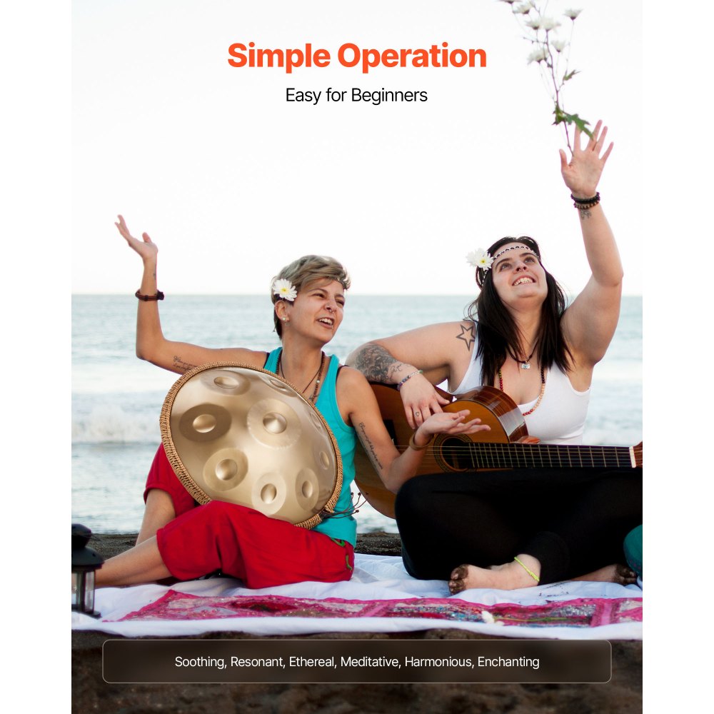 VEVOR Tamburo a Linguetta Frequenza 432Hz, Strumento a Percussione Tonalità Re Minore Numero di Note da 9, Tamburi a Lingua in Re Minore con Bacchette, Strumento Musicale per Meditazione, Oro