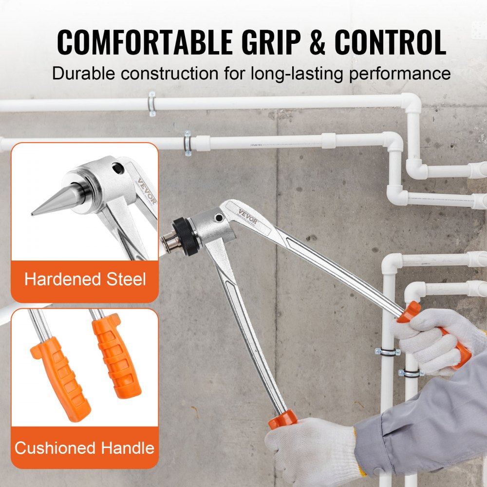VEVOR Kit di Espansore Manuale a Leva per Tubi PEX da 0,5-2 mm 3 Testine di Espansione 1,27 cm 1,9 cm 2,54 cm, Kit di Strumenti per Espansione per Tubi in Rame Alluminio Ottone Acciaio, Espansore Tubi