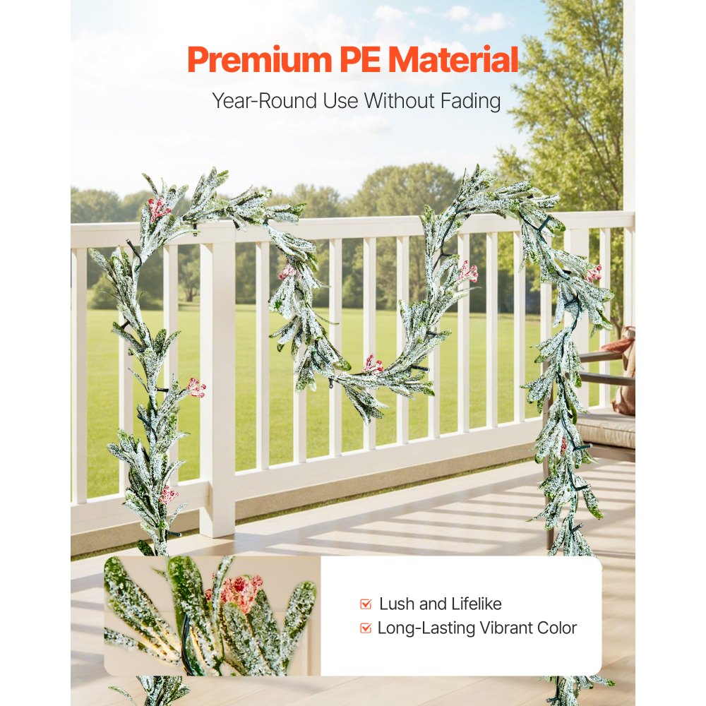 VEVOR Ghirlanda Natalizia Artificiale, da 2750 mm con Viti, Foglie di Ulivo e Bacche, Ghirlande Finte con Filo Luminoso, per Decorazioni Natalizie Interni Esterni, Mensola del Camino e Camino