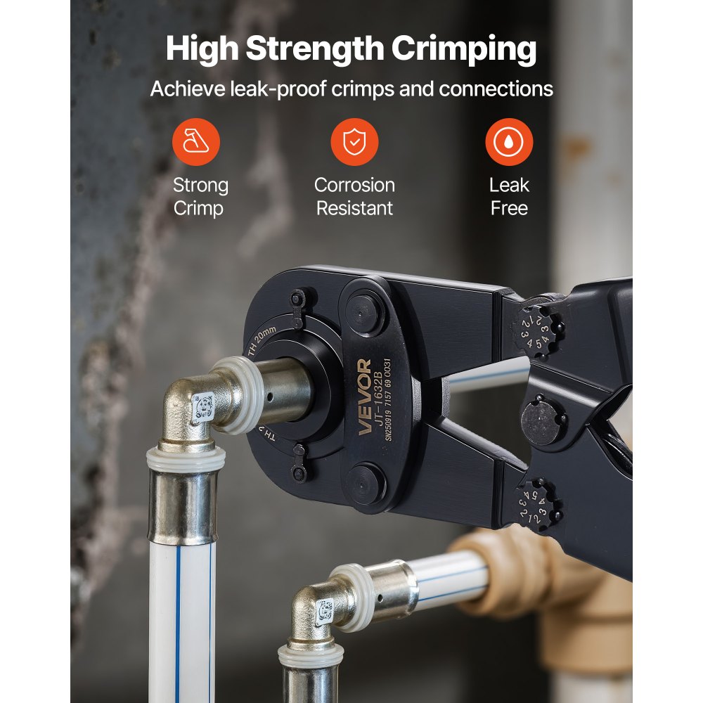 VEVOR Pinza Crimpatrice per Tubi PEX, Pinza Crimpatrice in Alluminio, Raccordi per Tubi Ganasce TH12 TH16 TH20 TH26 TH32 con Custodia, Kit per Crimpatura per Riparazione Installazione di Tubi