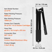 VEVOR Pistola per grasso manuale 10000 PSI 20 oz Pistola per grasso con azione a leva per impieghi gravosi