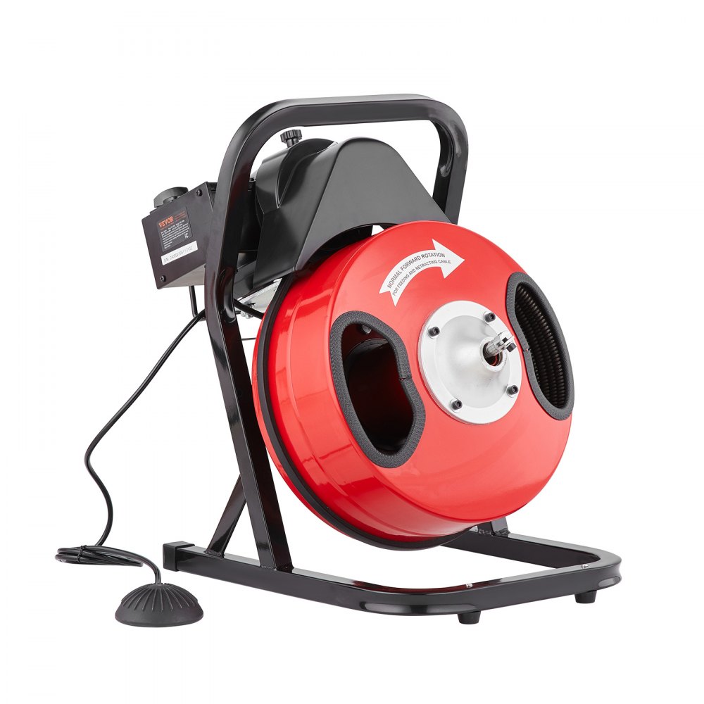 VEVOR Sturatubi Elettrico 12m x 1,27cm Macchina per Pulizia Tubi Alimentazione Manuale Pulitore per Tubi di Scarico con 4 Taglienti, Sturatubi Azionamento ad Aria a Pedale per Tubi da 5-10 cm