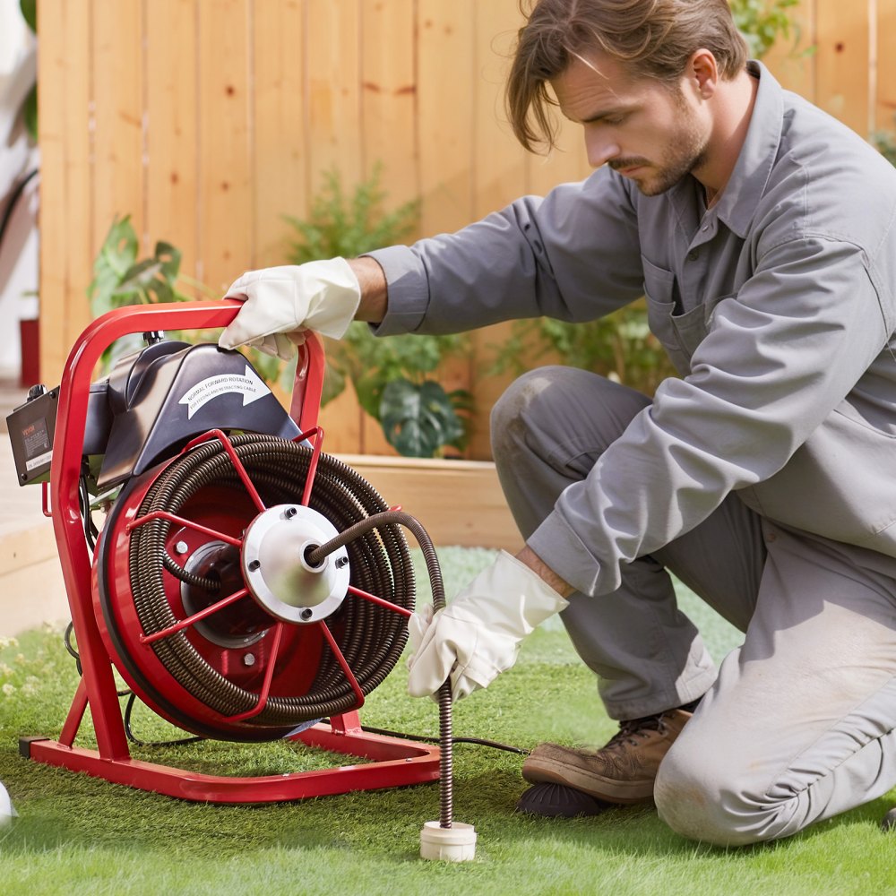 VEVOR Sbloccatubi Elettrico 12m x 1,27cm Macchina per Pulizia Tubi Alimentazione Manuale 250W Scovolino con 4 Taglierine, Azionamento ad Aria a Pedale per Tubi da 5-10cm, Macchina Pulizia Tubi