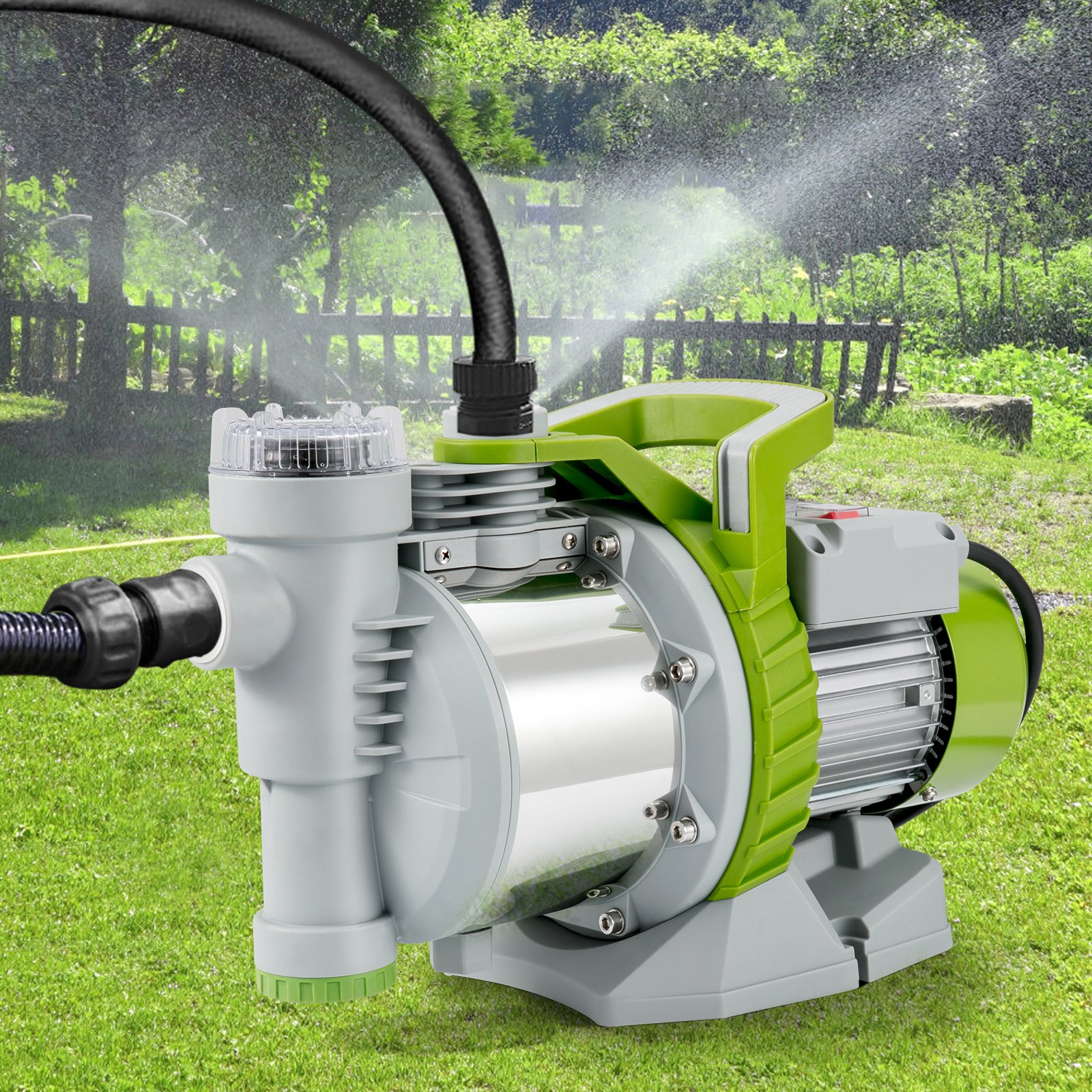 VEVOR Pompa da Giardino Portatile per Pozzi Bassi 1100W Prevalenza Max. 45m, Pompa Autoadescante per Giardino Cortile Ortaggio Velocità Max. 2750 giri/min, Pompa d'Acqua per Irrigazione da Giardino
