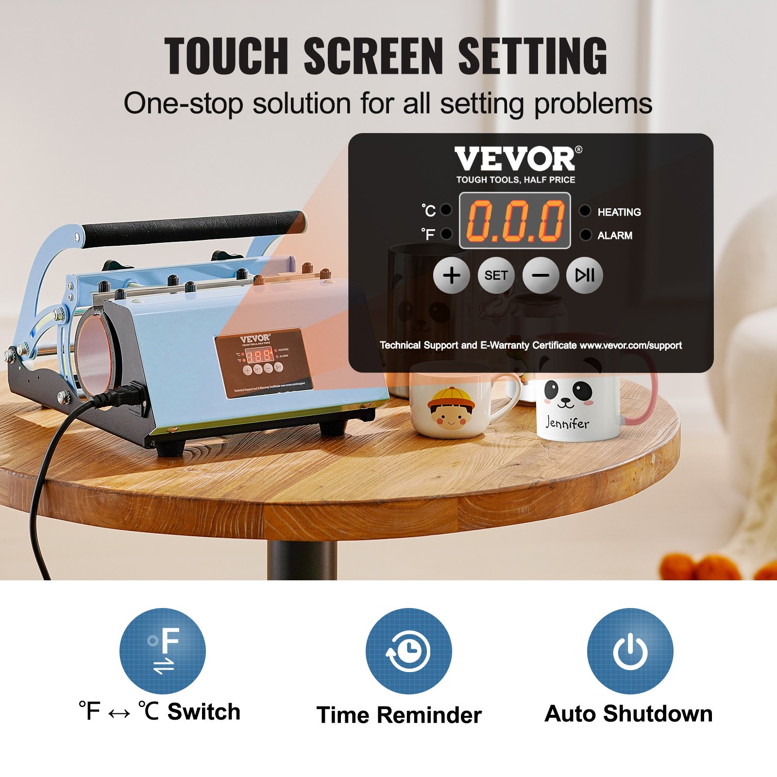 VEVOR Tumbler Heat Press, 11-30 oz Mug Press, Fast and Even Heating, Tumbler Press with Sublimation Paper, Tape and Gloves, Temperature and Time Setting