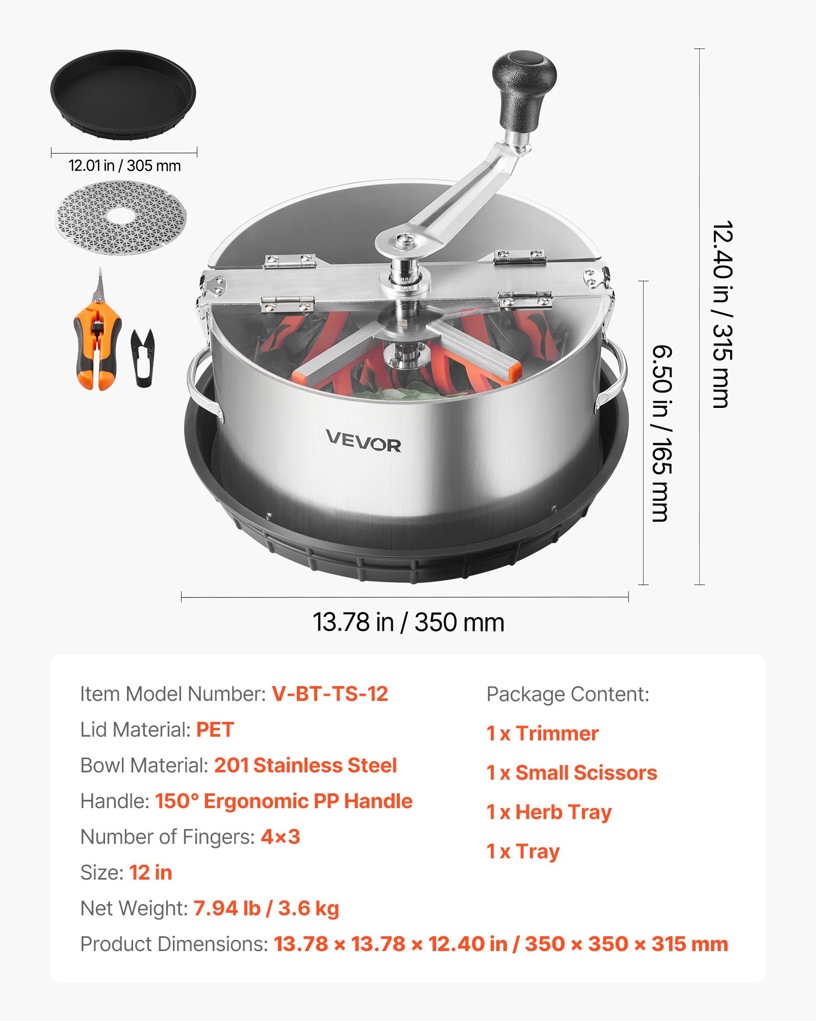VEVOR Tagliabordi Manuale, 350 x 350 x 315 mm con Lame in Acciaio Inox, Taglio Visivo, Macchina da Taglio Idroponica a Umido e a Secco con Vassoio, a Rotazione Contorta per Piante e Fiori