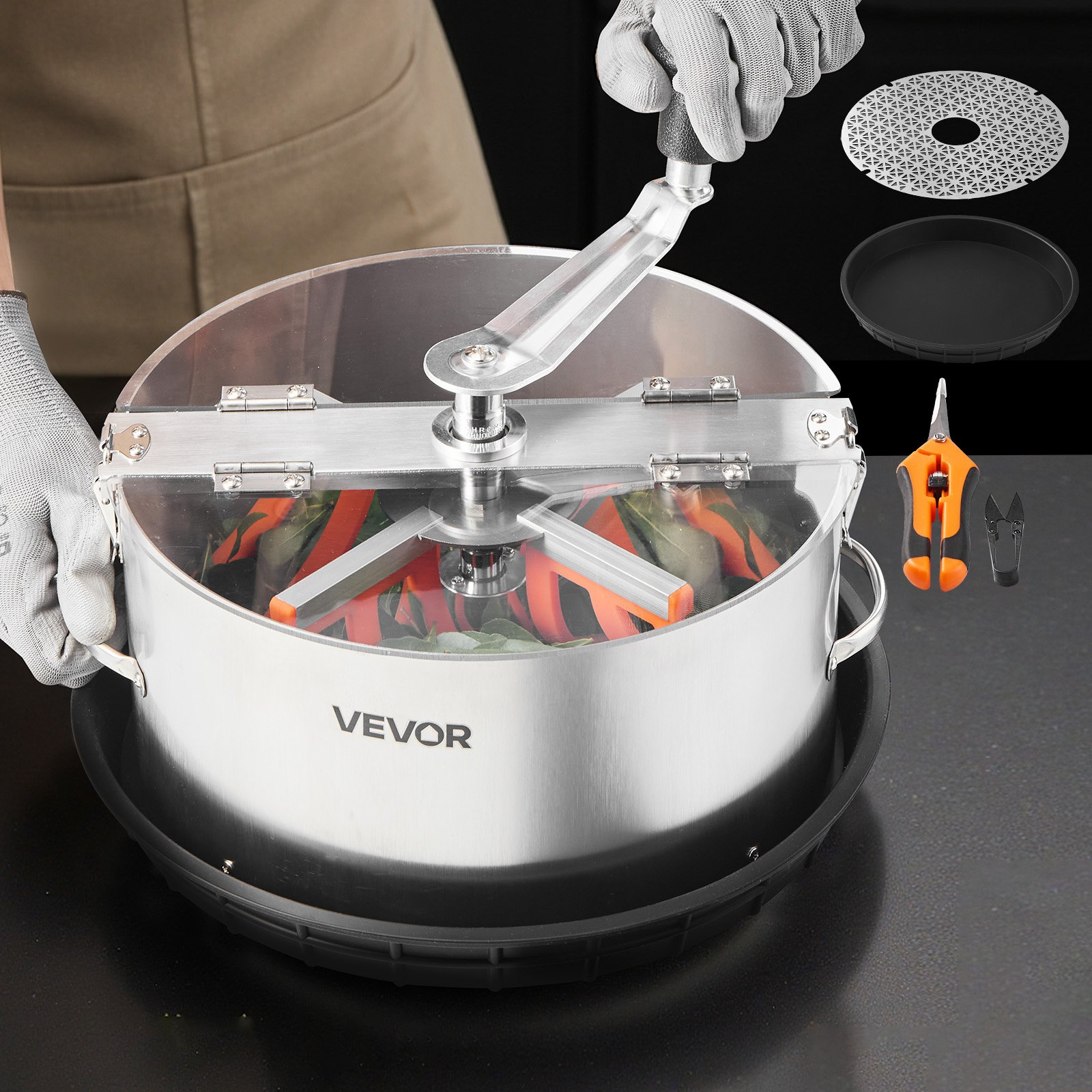 VEVOR Tagliabordi Manuale, 350 x 350 x 315 mm con Lame in Acciaio Inox, Taglio Visivo, Macchina da Taglio Idroponica a Umido e a Secco con Vassoio, a Rotazione Contorta per Piante e Fiori