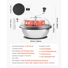 VEVOR Tagliafoglie a Ciotola Manuale da 42 cm, Taglierina con Lama in Acciaio Inox, Ciotola per Taglio Idroponico a Umido e a Secco, Tagliatrice Rotante Attorcigliata, per Boccioli di Fiori, Foglie