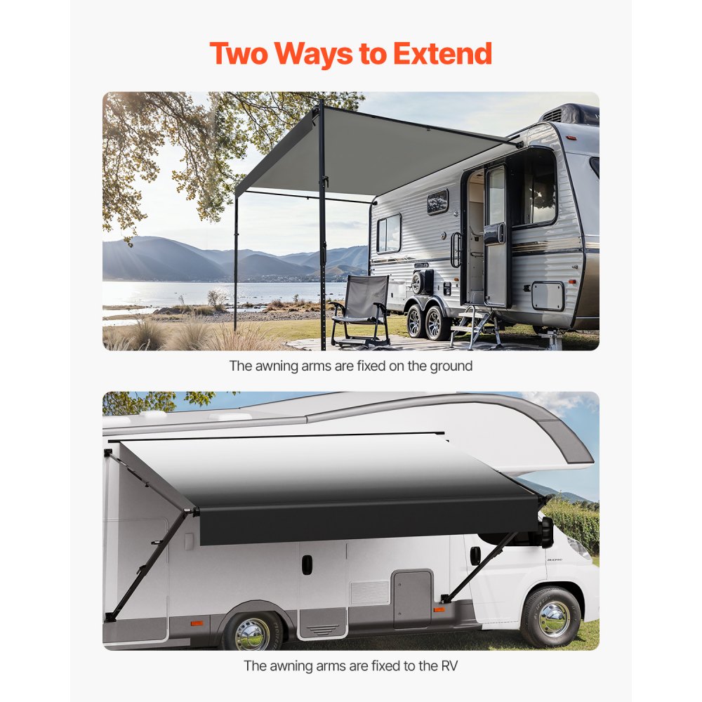 VEVOR Tenda da Sole di Ricambio Impermeabile in Vinile per Camper, Tenda da Sole Retrattile Modulare con Telaio in Lega di Alluminio, Nero Sfumato, Manuale 4876 mm Adatta Maggior Camper