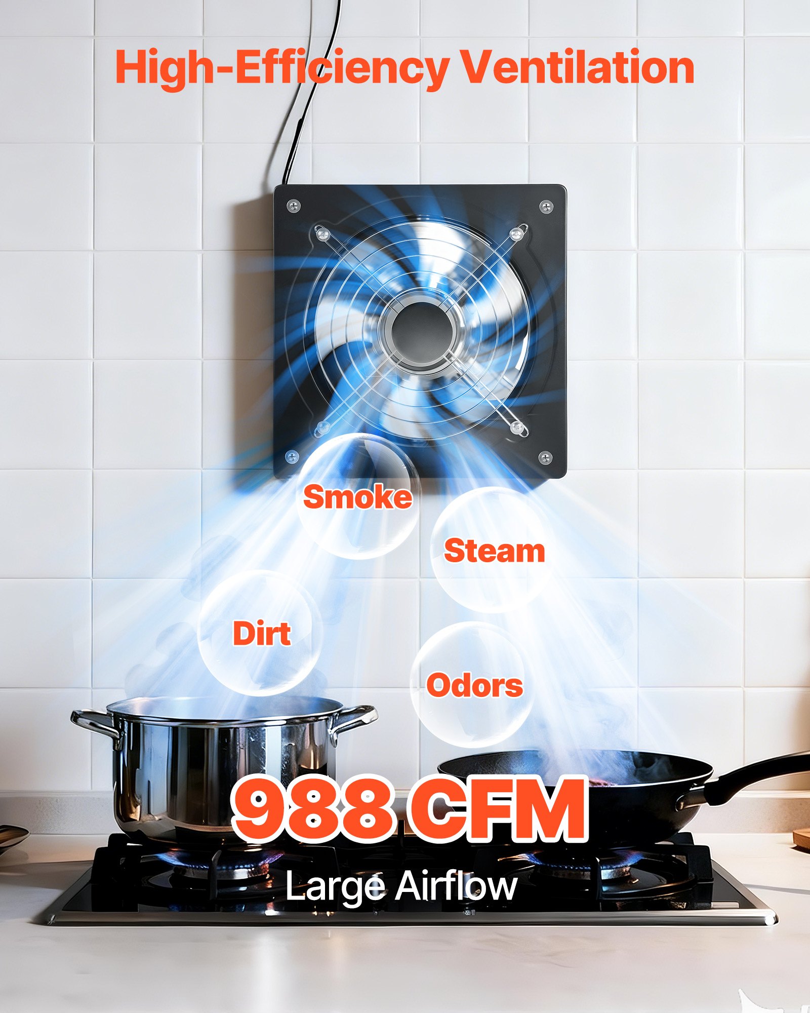 VEVOR Ventilatore di Scarico da 254 mm, Ventilatore di Sfiato a Parete ad Alta Velocità da 988 CFM con Controllo della Velocità, Basso Consumo, per Soffitta, Garage, Cantina, Officina, Cucina