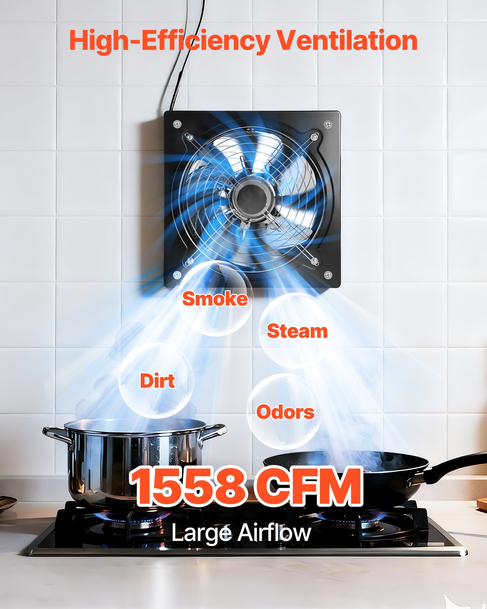 VEVOR Ventilatore di Scarico da 304 mm, Ventilatore di Sfiato a Parete ad Alta Velocità da 1558 CFM con Controllo della Velocità, Basso Consumo da 70 W, per Soffitta, Garage, Cantina, Officina