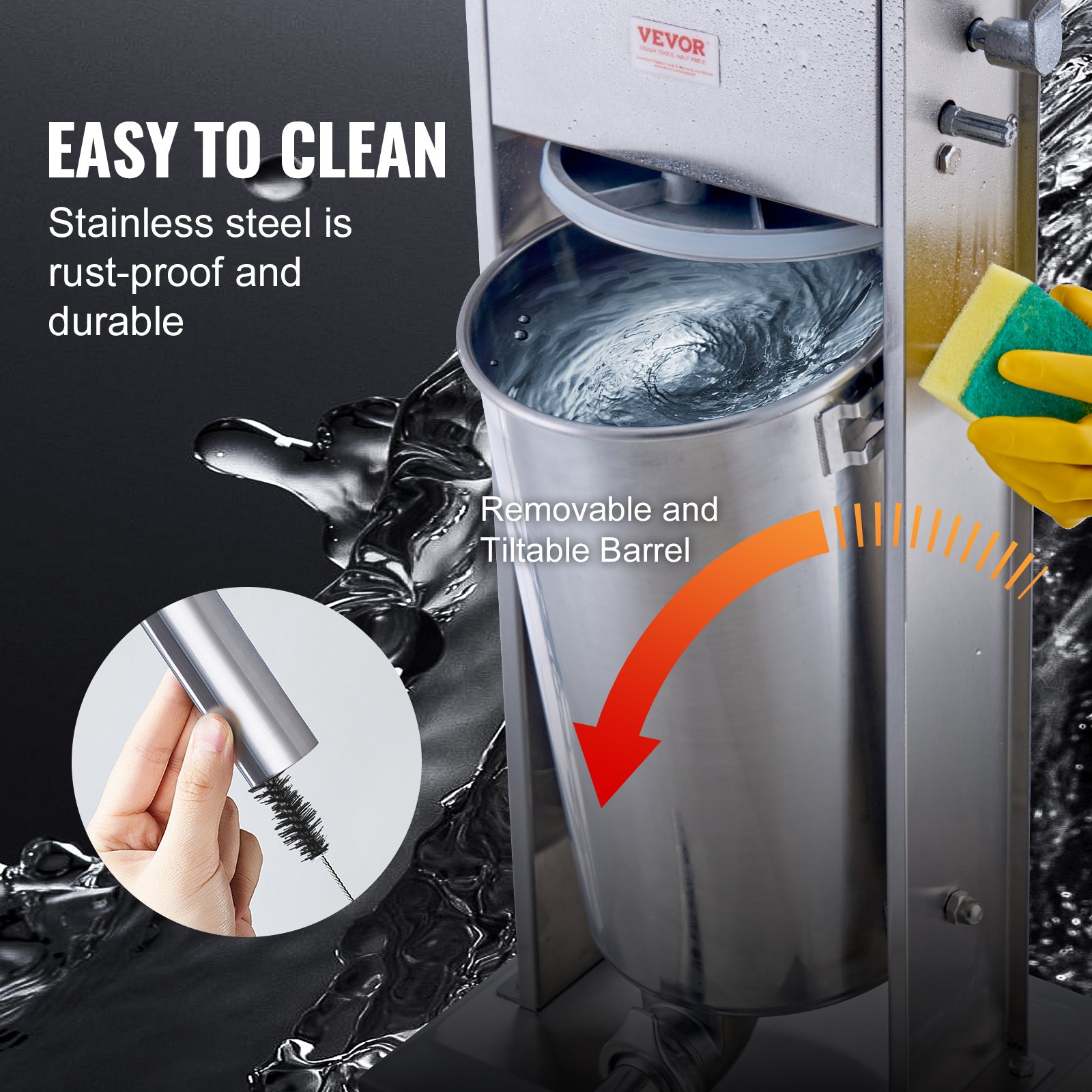 VEVOR Insaccatrice Manuale per Salsicce 15 L Macchina per Salsicce Verticale a Doppia Velocità, Realizzata in Acciaio Inossidabile 304 per Uso Alimentare, Include 5 Tubi Insacco, per Cucina Domestica