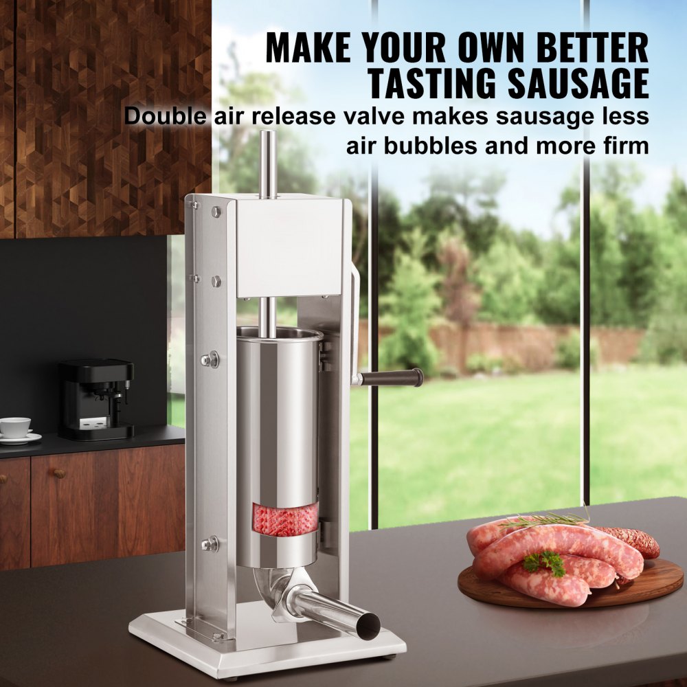 VEVOR Insaccatrice Manuale Verticale per Salsiccia in Acciaio Inossidabile 5Litri, Macchina per Insaccare Salsicce in Modo Manuale Capienza da 5L in Acciaio Inossidabile 4 Tubi di Riempimento Inclusi