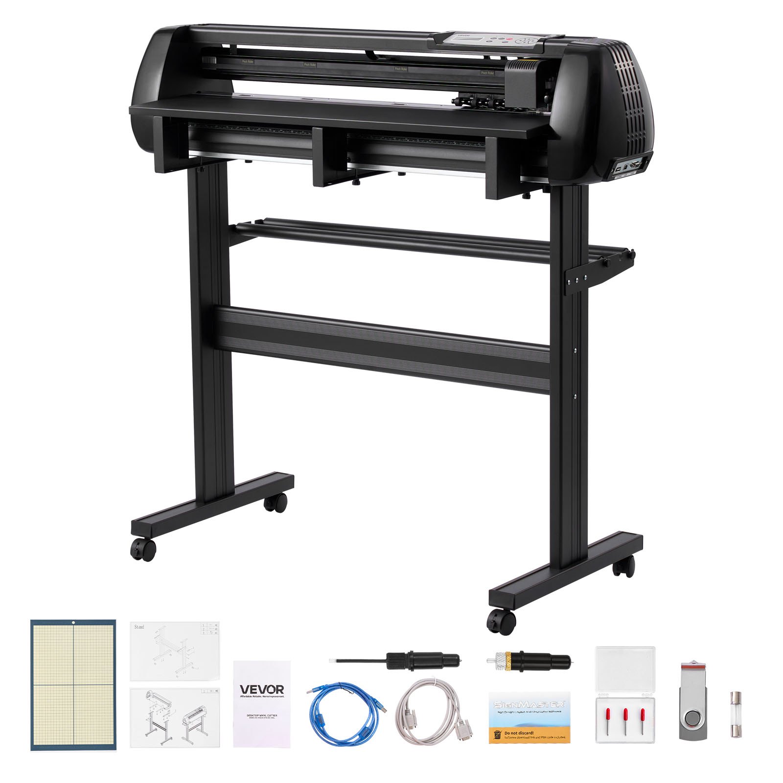 VEVOR Vinyl Cutter Machine, 870 mm Max Feed Width, Dual Blades, Adjustable Force and Speed, LED Display, Vinyl Plotter Cutter Printer with Signmaster Software for Compatible with Windows and macOS