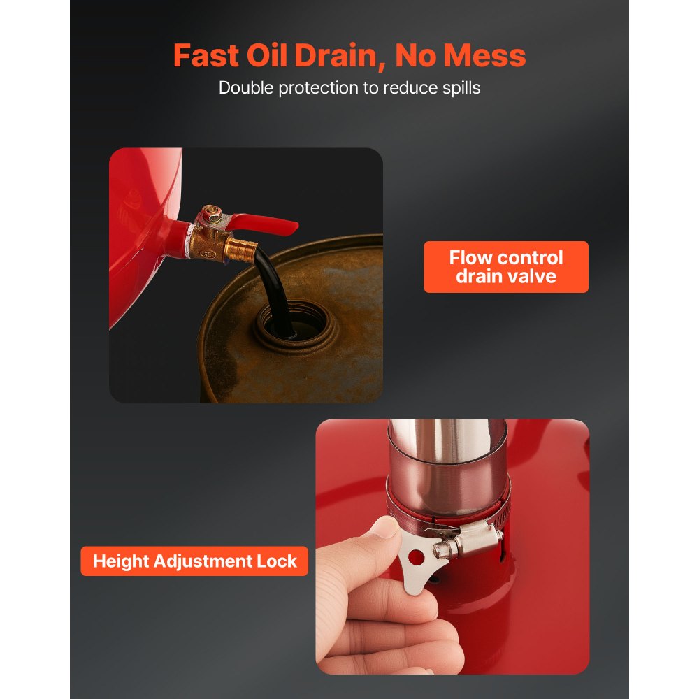 VEVOR Serbatoio di Scarico per Fluidi Industriali, 30 L con Regolabile Imbuto Ruote e Cassetta degli Attrezzi, Drenaggio per Trasferimento di Carburante Fluido, per Officine di Riparazione Auto