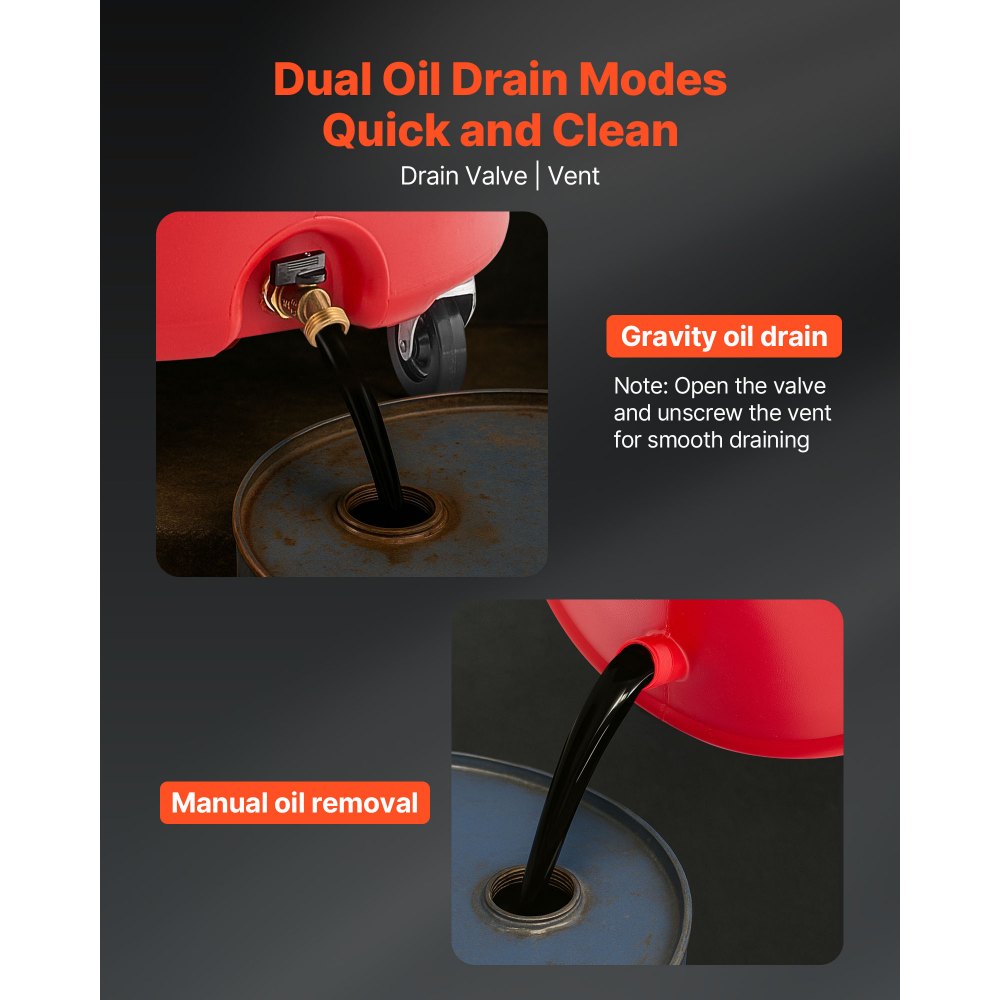VEVOR Serbatoio di Scarico per Fluidi Industriali, 68 L con Regolabile Imbuto, Ruote, Drenaggio per Trasferimento di Carburante Fluido, per Officine di Riparazione Auto, per Olio Esausto, Rosso