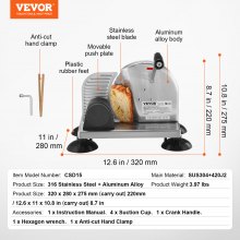 VEVOR Affettatrice Manuale 0-152 mm per Pane Formaggio Burro Cucina Ristorante