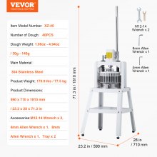 VEVOR Divisore Manuale per Impasto 40 Pezzi Taglierina per Impasto 30 g a 140 g